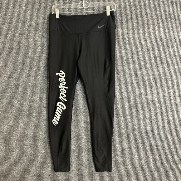 Nike Dri Fit Womens Activewear Leggings Size Medium Black Perfect Game Mid Rise - Picture 1 of 10